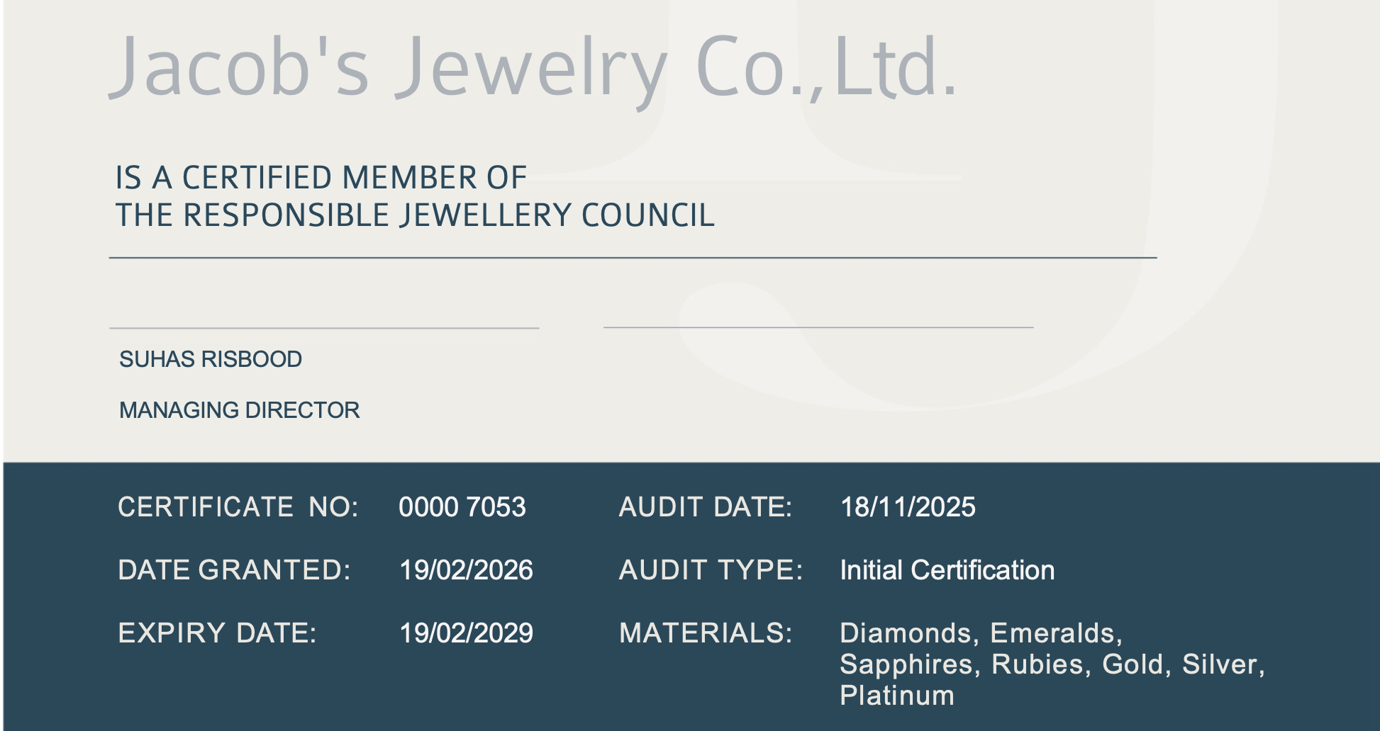 Jacob's Jewelry RJC Certification